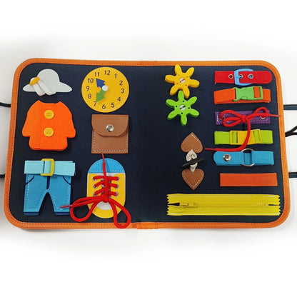 TUNJILOOL Montessori Busy Board – Early Educational Toy for Toddlers, Felt Cloth Story Book, 3D Shape & Color Match