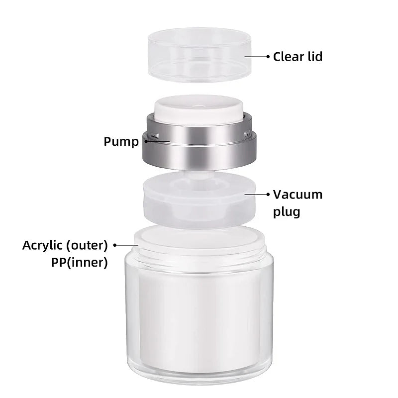 15/30/50g Empty Airless Pump Jar — Refillable Acrylic Vacuum Bottle for Makeup, Lotion & Cosmetics