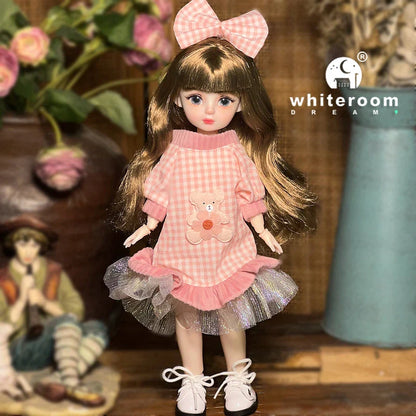 30cm 1/6 BJD Ball Jointed Doll – Starry Gray Eyes with Lolita Fashion Dress, DIY Toy Gift for Girls