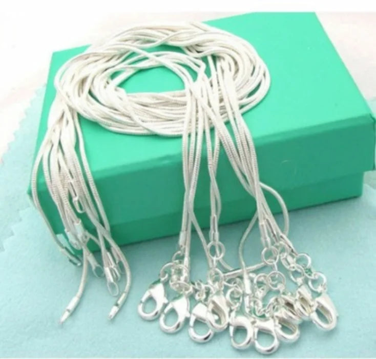 10PCS 925 Sterling Silver Snake Chain Necklaces — 1mm, 16–30 Inch for Women & Men, Fashion Jewelry