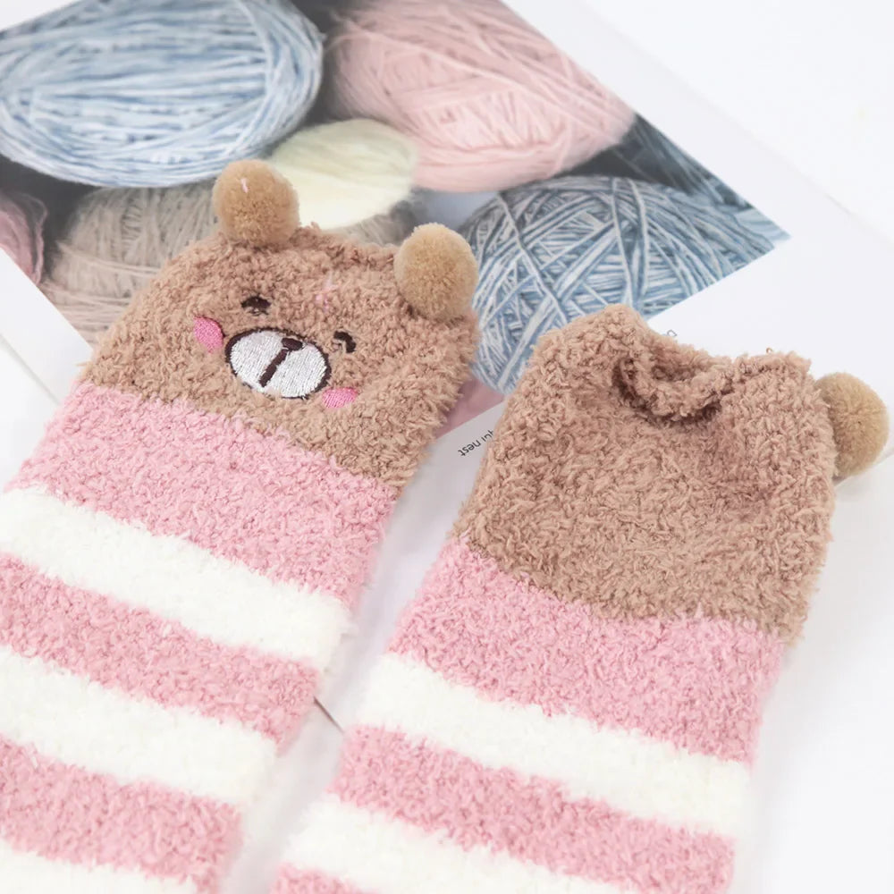 Japanese Girl Animal Knee Socks – Cute Striped Compression Thigh-High Warm Socks for Autumn & Winter