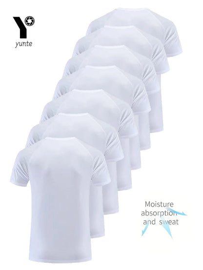 7-Pack Men's White T-Shirts - Ultra-Light Quick-Dry Breathable Gym & Fitness Tees