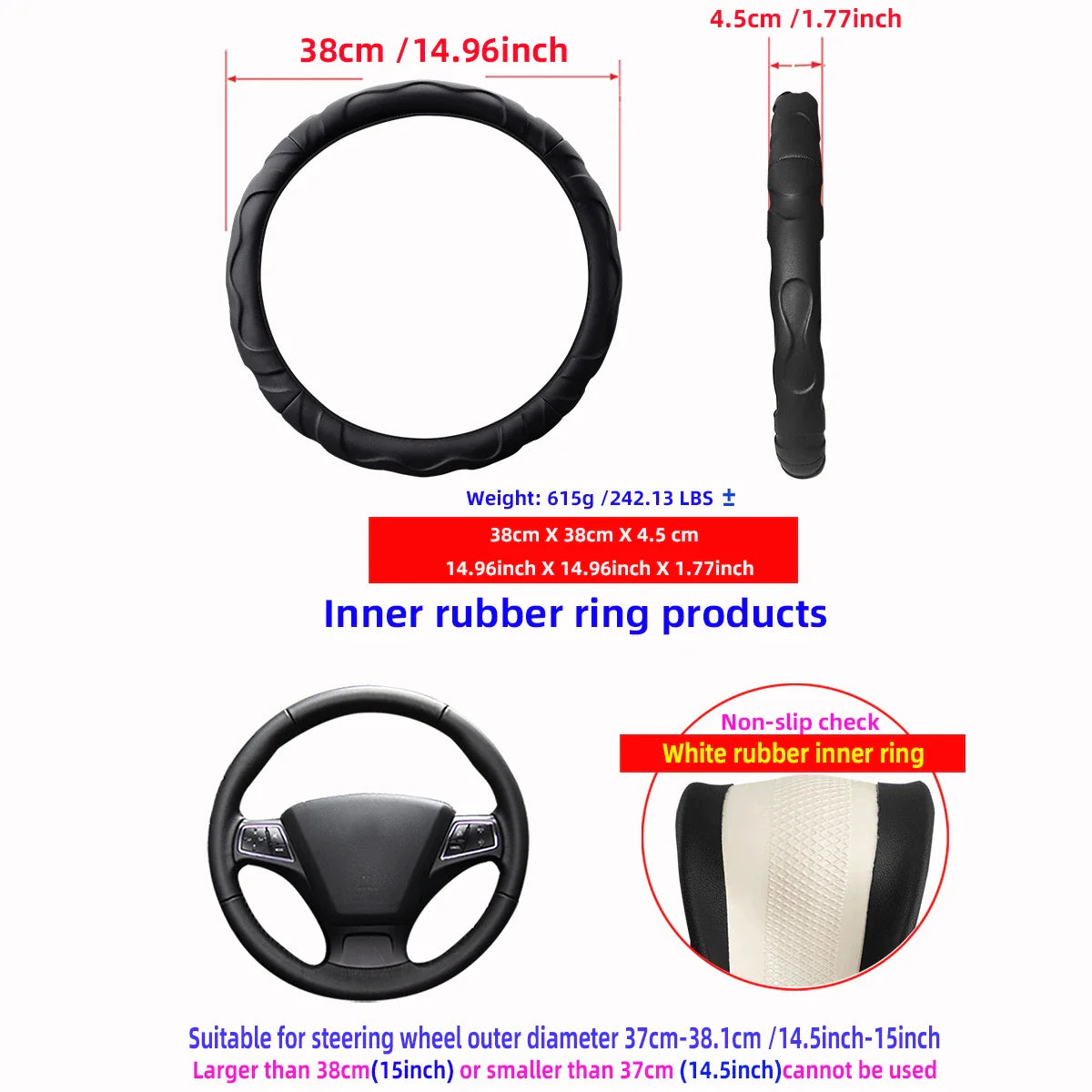 Artificial Lambskin 3D Sports Car Steering Wheel Cover — Fits 14.5-15 Inch (37-38CM) Wheels