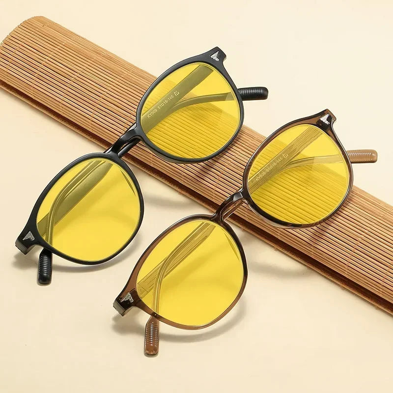 Round Frame Yellow Lens Night Vision Glasses — Ultralight Blue Light Blocking Eyewear for Men & Women, Eye Protection for Driving