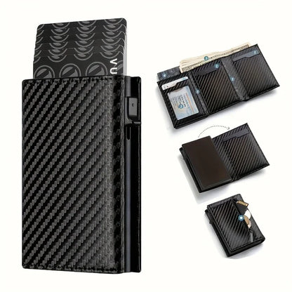 Men’s Minimalist RFID Wallet — Zipper Coin Purse & Pop-Up Metal Card Holder