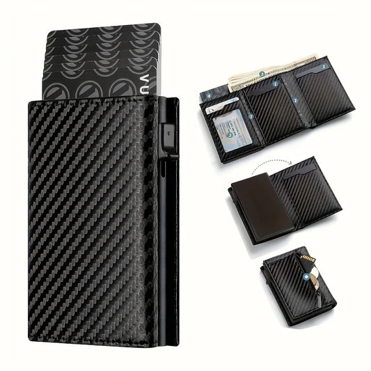 Men’s Minimalist RFID Wallet — Zipper Coin Purse & Pop-Up Metal Card Holder