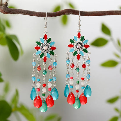 Bohemian Water Drop Tassel Earrings - Vintage Crystal Bead Long Dangle Jewelry for Women