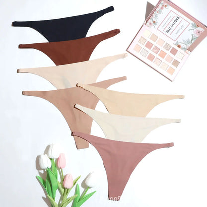 Ice Silk Seamless Thong Panties for Women – Soft Satin Bikini Underwear, Thin Band Tangas Mujer
