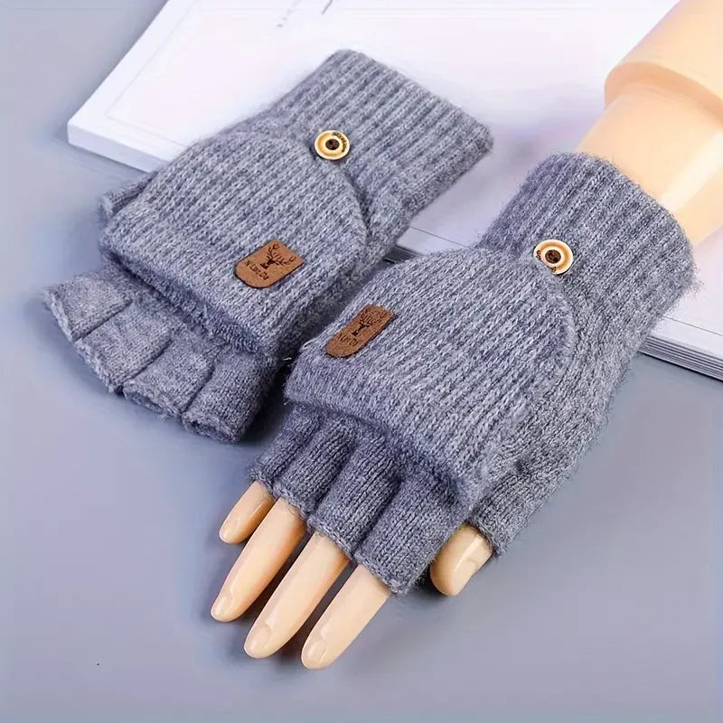 Winter Knitted Fingerless Gloves – Thick Warm Touchscreen Half-Finger Gloves for Men, Women & Students