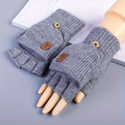 Winter Knitted Fingerless Gloves – Thick Warm Touchscreen Half-Finger Gloves for Men, Women & Students