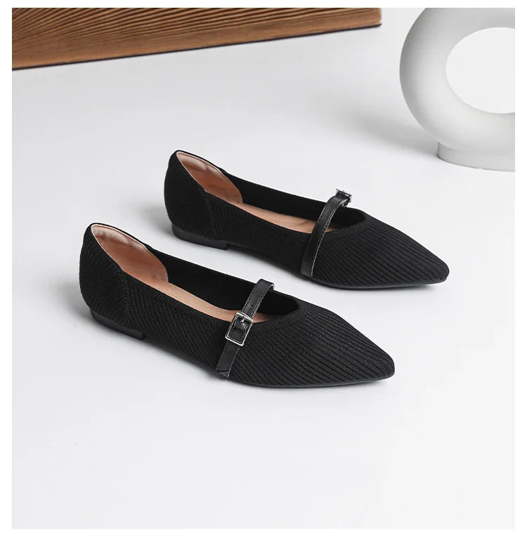 2024 Women's Flat Shoes – Pointed Toe Soft Knitted Sole, Breathable & Comfortable Spring and Autumn New Model