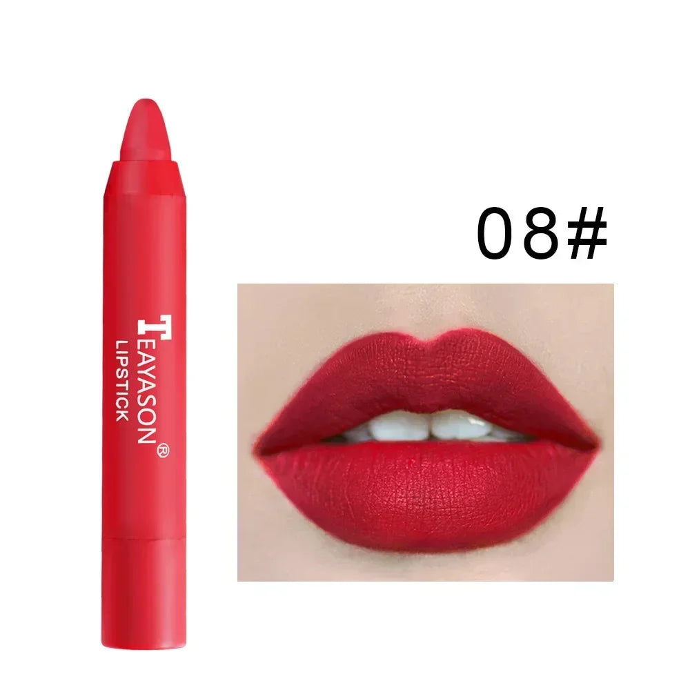 12-Color Natural Matte Lipstick Pencil – Silk Lip Glaze Waterproof, Long-Lasting Sexy Lip Tint Makeup