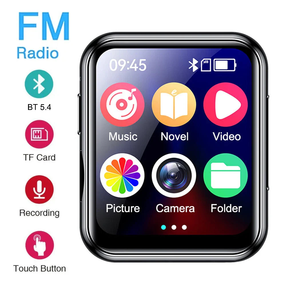 MP3 Music Player with Bluetooth 5.4 - HiFi MP4 Walkman, Full Touch Screen, Built-in Speaker, Recorder, Camera, FM & E-book