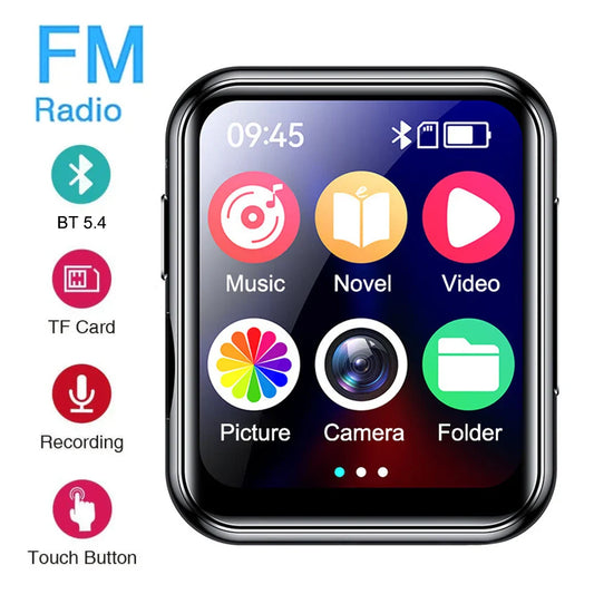 MP3 Music Player with Bluetooth 5.4 - HiFi MP4 Walkman, Full Touch Screen, Built-in Speaker, Recorder, Camera, FM & E-book