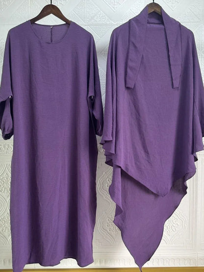 Women’s Eid 2023 2-Piece Khimar & Abaya Set – Long Islamic Prayer Dress Full Cover Hijab Ramadan Kaftan Djellaba