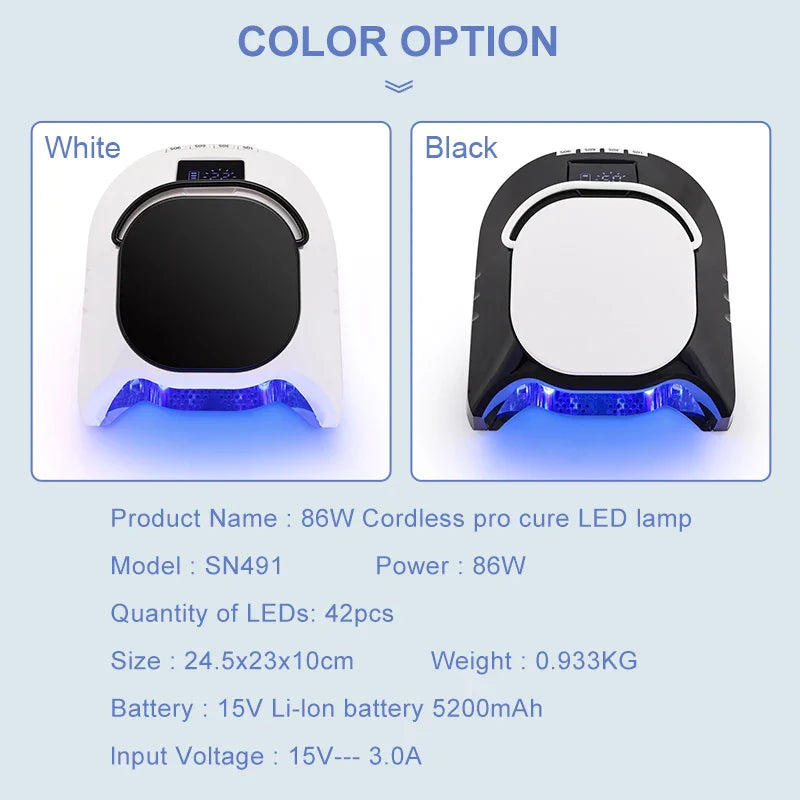 Advanced Mirror-Finish Dual Light Nail Lamp – 86W Rechargeable Portable LED UV Nail Machine