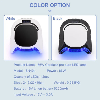 Advanced Mirror-Finish Dual Light Nail Lamp – 86W Rechargeable Portable LED UV Nail Machine