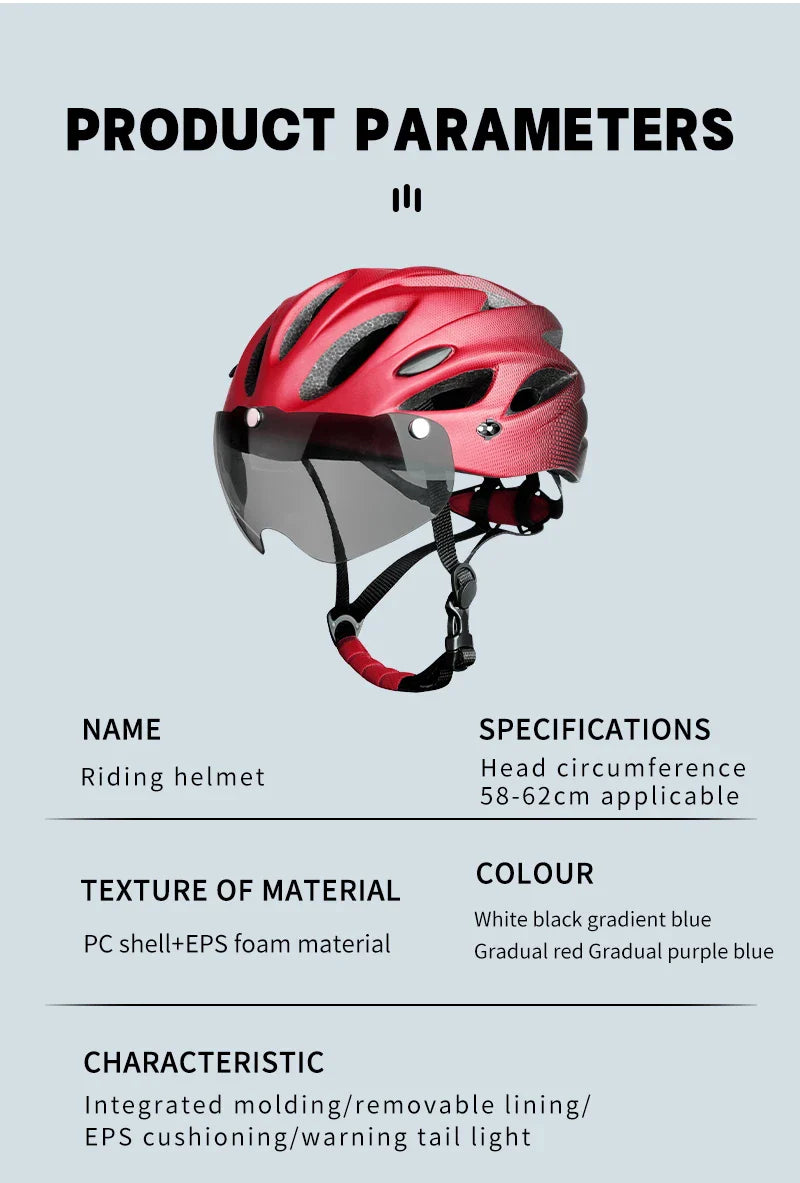 X-TIGER Cycling Helmet – Ultralight MTB Bike Helmet with LED Lights, Integrally-Molded Sports Safety Hat & Goggles Visor