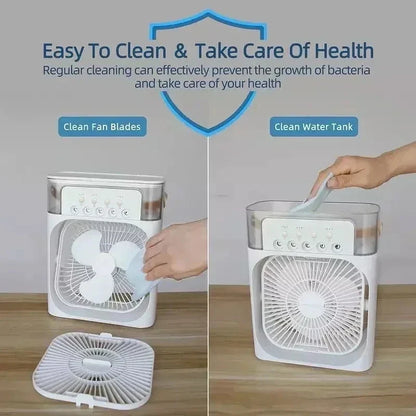 3-in-1 Mini Air Cooler Fan - Portable Humidifier with LED Night Light for Home, Office & Bedroom Cooling