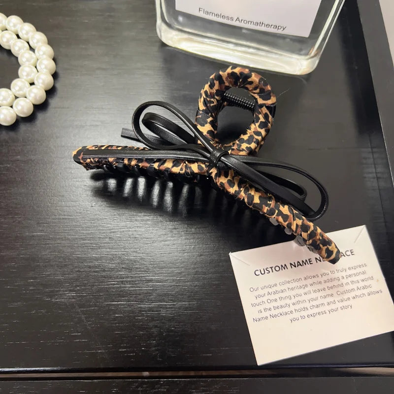 Leopard Print Acrylic Hair Grab Clip | Large Arc Cross Square Geometric Shark Clip for Women