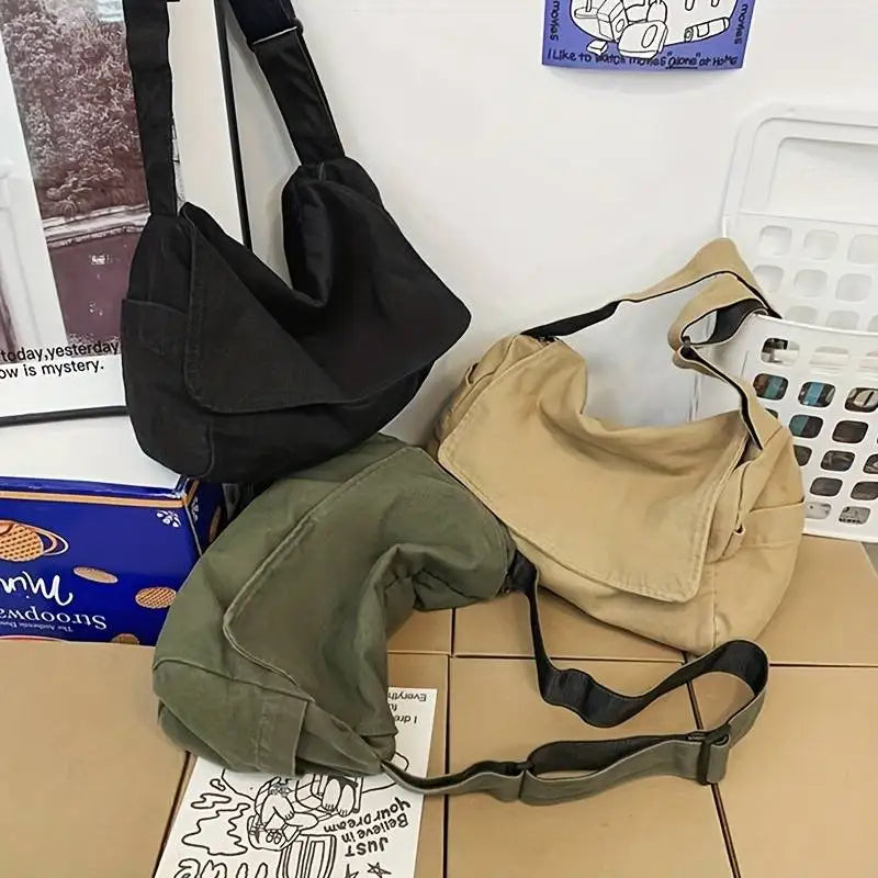Women’s Vintage Canvas Messenger Bag – Casual Crossbody Shoulder Tote Handbag for Teenagers & Everyday Use