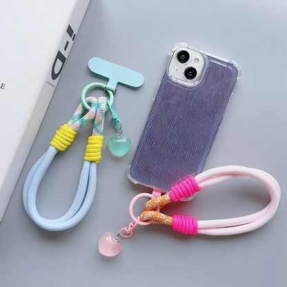 Universal Braided Phone Lanyard Strap - Cartoon Star Detachable Wrist Cord with Patch Hanging Chain Ring for Mobile Phones