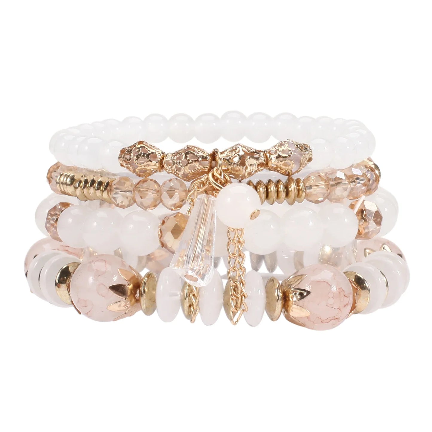 Bohemian Stackable Bead Bracelets for Women - Multilayered Pendant Charm Stretch Bangles