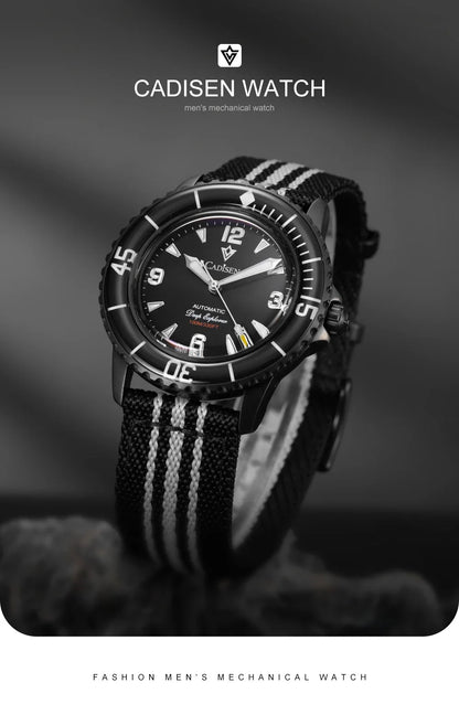 CADISEN Deep Explorer 2025 Automatic Mechanical Men’s Watch – Canvas Strap, NH35 Movement, Luminous & Waterproof Luxury Wristwatch