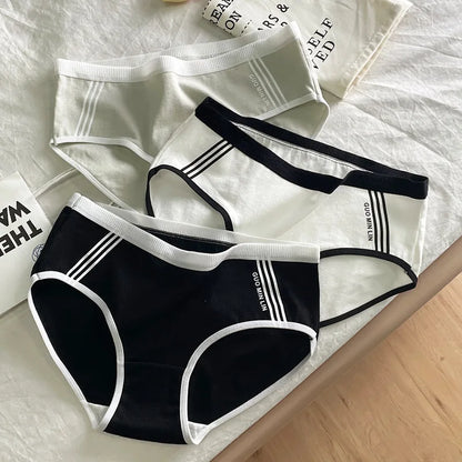 3 Pcs Women’s Cotton Panties Set - Breathable Mid-Waist Solid Color Briefs Soft Female Underwear Lingerie