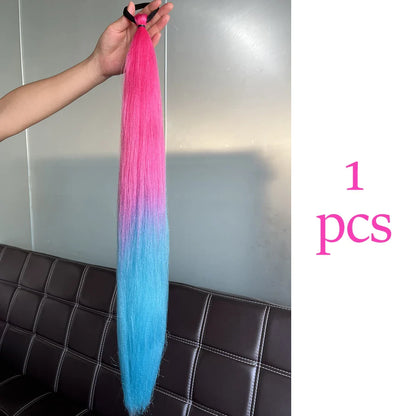 Synthetic Colorful Ponytail Extensions – Long Straight Braided Hairpieces with Rubber Band for Women