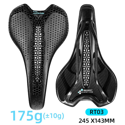 RYET Ultra Full Carbon 3D Printed Bike Saddle — 145mm Lightweight MTB Seat with High Modulus Carbon Fiber Base