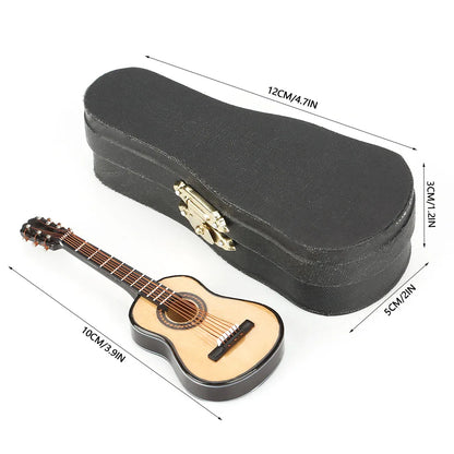 Mini Wooden Guitar Model – Miniature Musical Ornament for Home Decor & Gift with Box