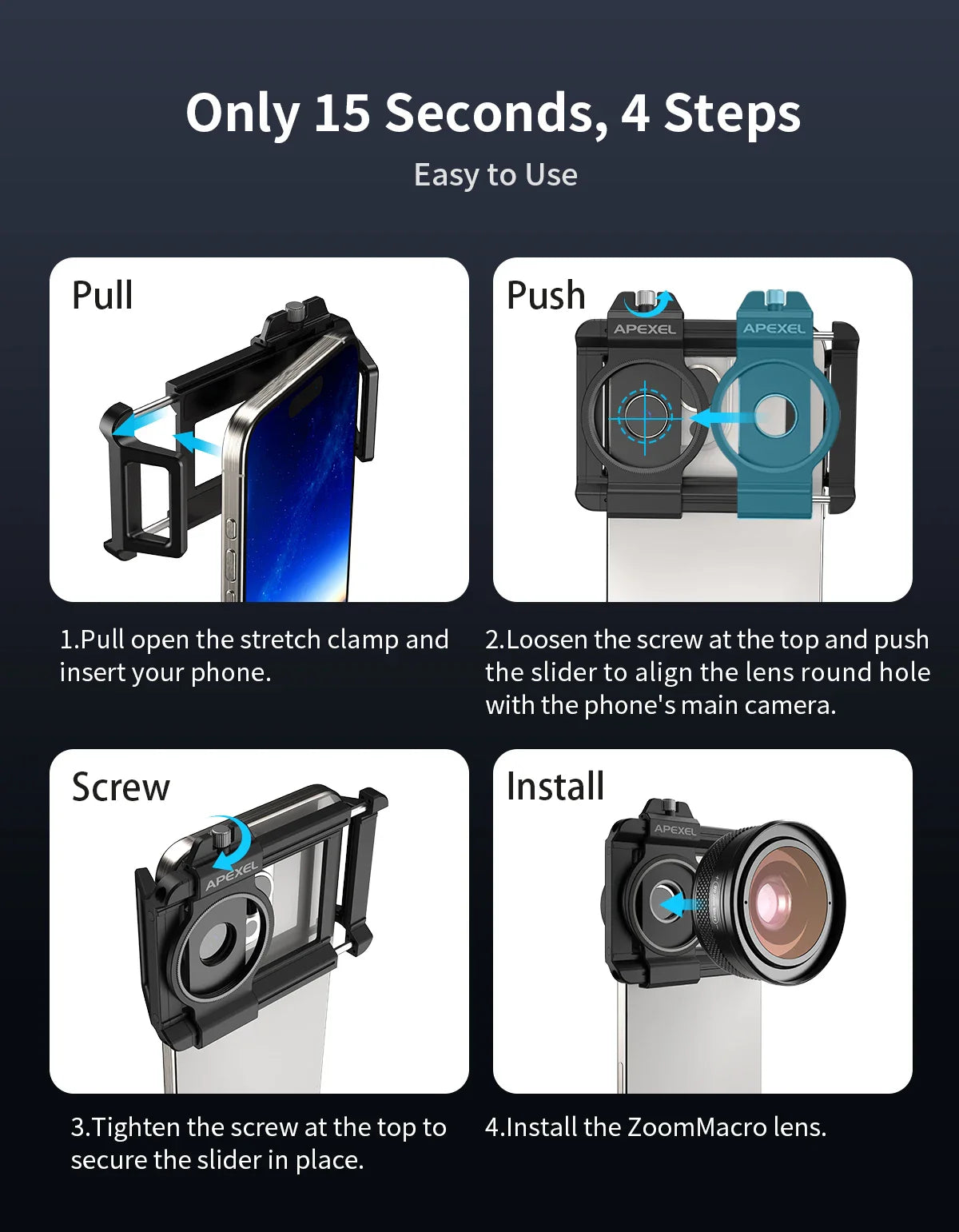 APEXEL 10-20X Zoom HD Macro Lens – Micro Phone Camera Lens for iPhone, Samsung & All Smartphones Eye Macro Photography