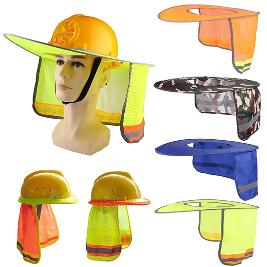 Attachable Sun Shade Hard Hat Brim with Neck Shield - High Visibility Reflective Stripe for Outdoor Safety