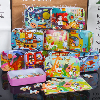 60-Piece Jigsaw Puzzle Set — Cartoon Animals & Vehicles Montessori Educational Toys for Kids, Perfect Christmas Gifts