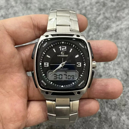Men’s Digital Square Quartz Watch - Large Dial Luminous Fashion Watch with Alarm