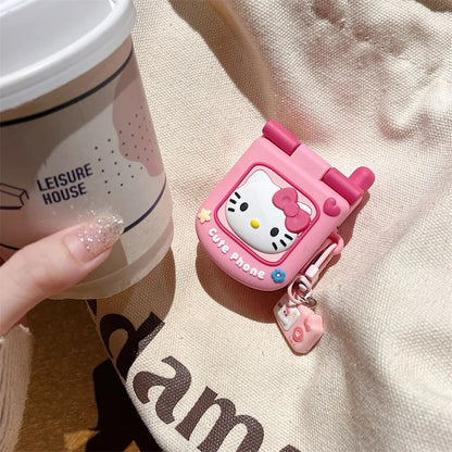 AirPods 1/2/3/4 Pro/Pro2 Silicone Case – 3D Hello Kitty Cartoon Headphone Box with Retro Mirror KT Cover
