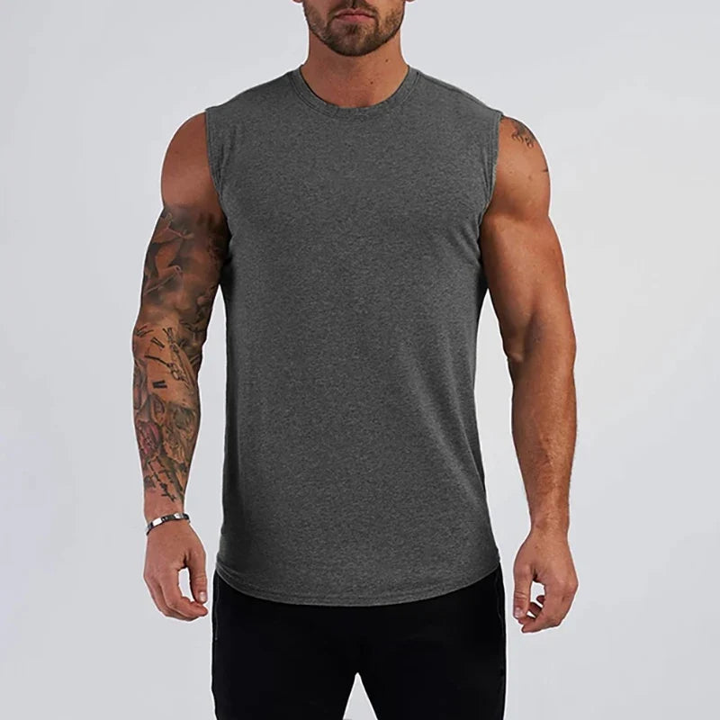Men's Cotton Gym Tank Top - Sleeveless Workout Bodybuilding Shirt Fitness Sportswear Muscle Singlet Vest