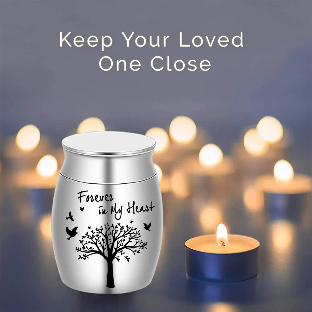 7-Color Small Keepsake Urn – Tree of Life Mini Cremation Urn for Human Ashes, Aluminum Memorial Holder