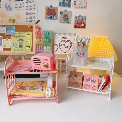 Kawaii Macaron Minimalist Desk Organizer - Folding Desktop Storage Rack for Student Dormitories and Skin Care Essentials