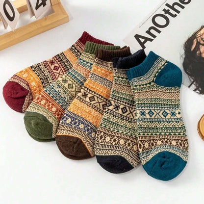 5 Pairs Women’s Warm Wool Socks – Soft Mid-Length Autumn Winter Cashmere Anti-Freeze Socks
