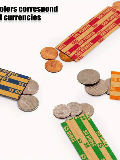 150pcs Assorted Coin Wrappers – ABA Standard Flat Striped for Quarters, Dollars, Dimes, Nickels & Pennies