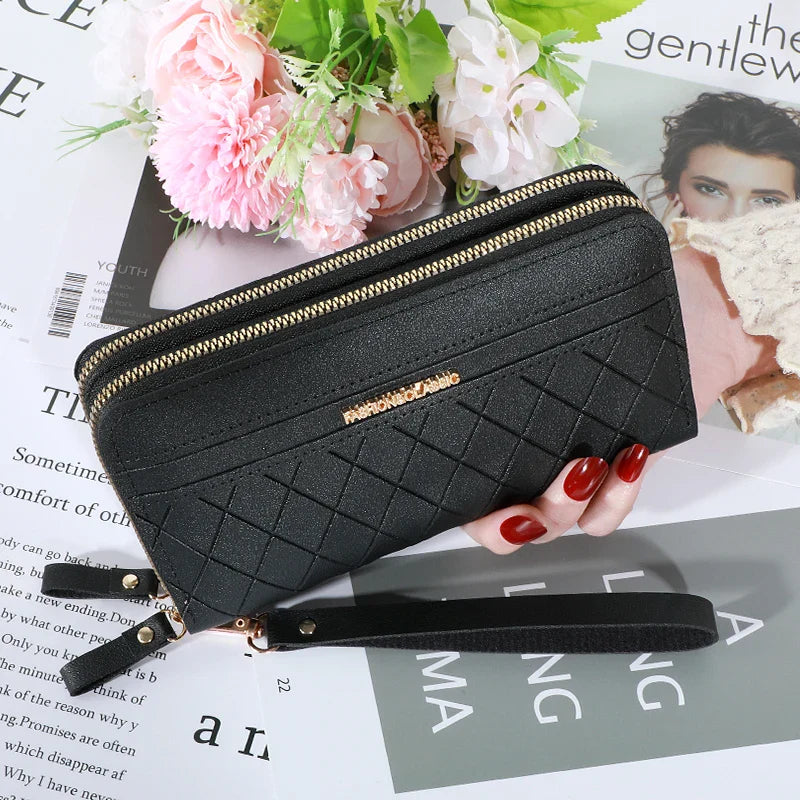 Long Women’s PU Leather Wallet – Double Zipper Tassel Clutch with Coin Purse & Card Holder