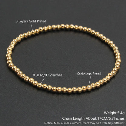 MHS.SUN Trendy Stainless Steel Stretch Bracelet — Gold & Silver Beaded 2mm/5mm/8mm for Men & Women