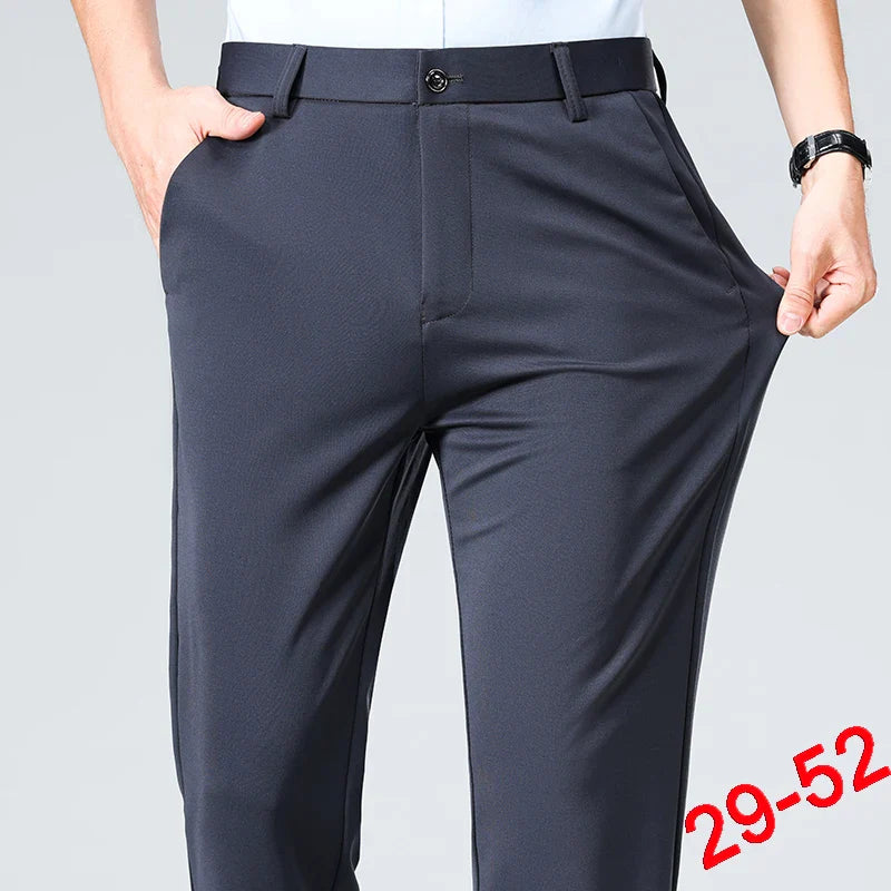 Plus Size Men's Business Suit Pants – Stretch Formal Dress Trousers | Classic Black for Big Men