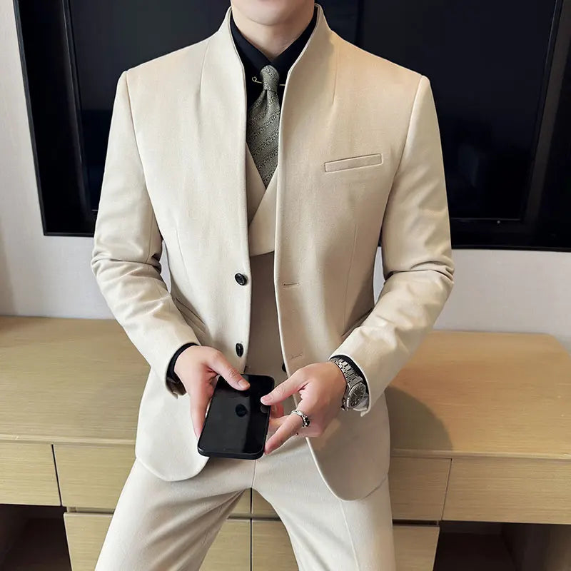 Korean Style Slim Fit Men's Wool Blazer Two-Piece Business Suit – Formal Elegant Set (M to 5XL)