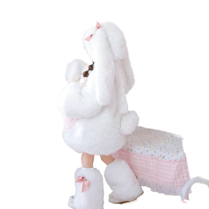 Kids Plush Rabbit Costume Set - Warm Winter Top, Pants & Hat Outfit for Girls