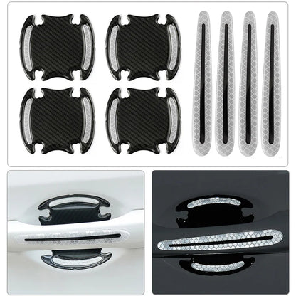 8PCS Car Door Handle Bowl Protectors — Anti-Collision, Anti-Scratch Reflective Strips for Exterior Safety
