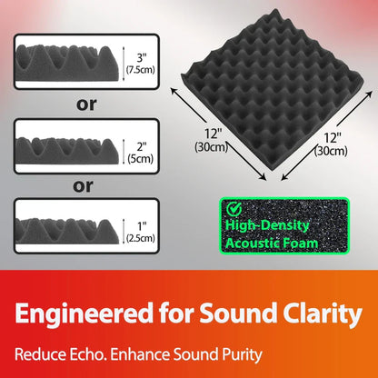 TOUO Acoustic Foam Panels – Fireproof Egg Crate Soundproofing Sponge 6/12/24/48 Pack Studio & Home Sound Absorbing Foam Tiles