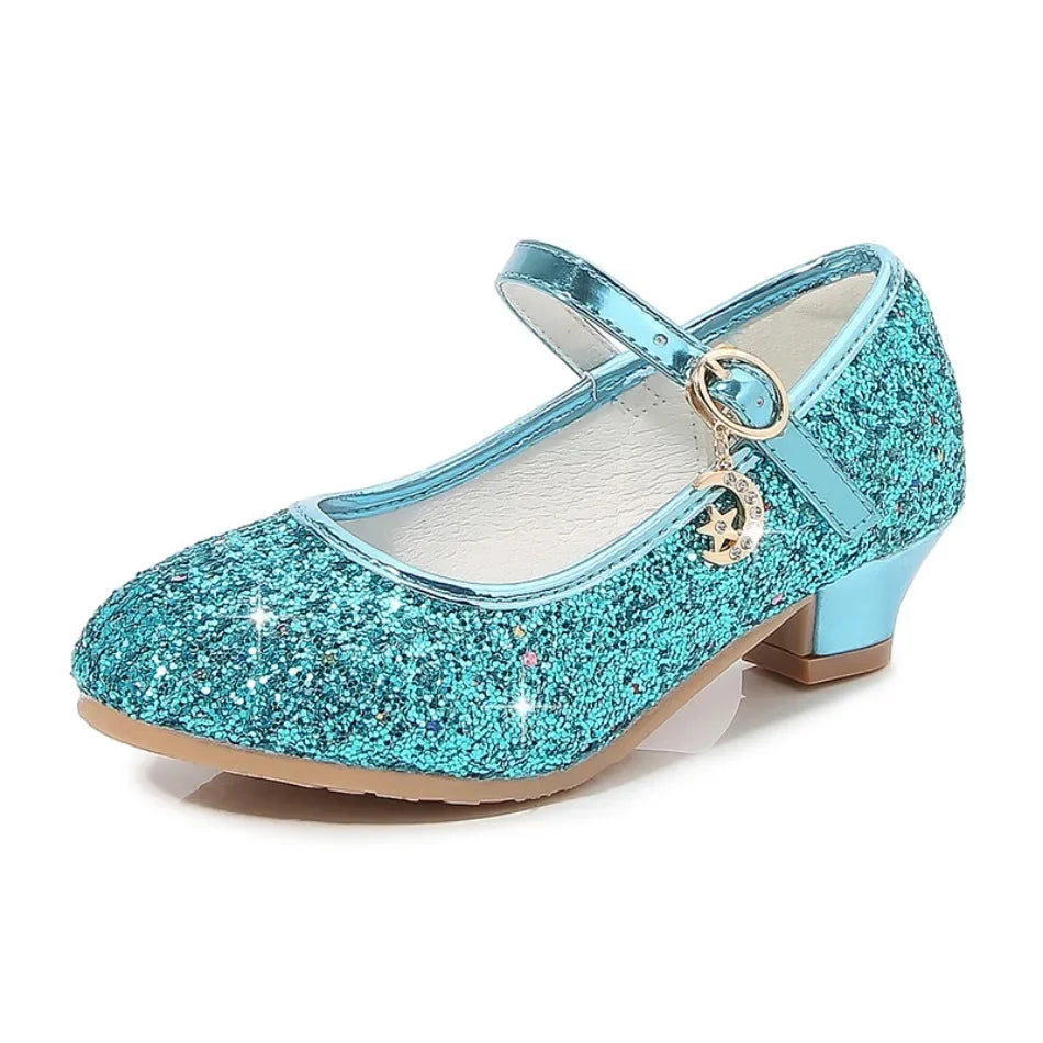 Girls Glitter Crystal High Heel Sandals - Buckle Princess Dance & Performance Shoes